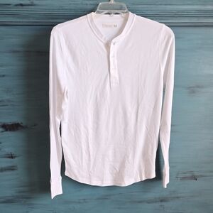 Suitsupply White Long Sleeve Henley Shirt